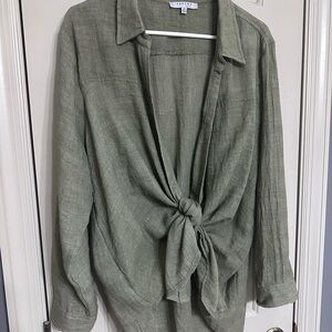 Fashion Nova Sage Green Tie-Front Shirt